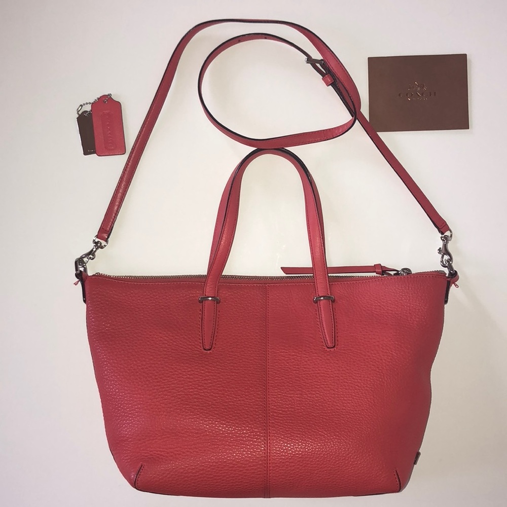 Coach handbag, poppy pebbled leather, gently used